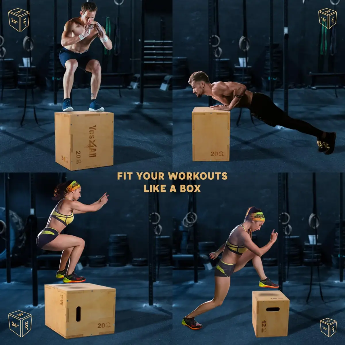 Yes4All 3-in-1 Wooden Plyo Box 450 lbs Capacity | 12, 14, 16 Inch Heights | Smooth Edges & Built-in Handles - view 6