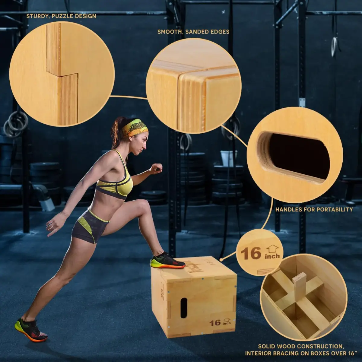 Yes4All 3-in-1 Wooden Plyo Box 450 lbs Capacity | 12, 14, 16 Inch Heights | Smooth Edges & Built-in Handles - view 4
