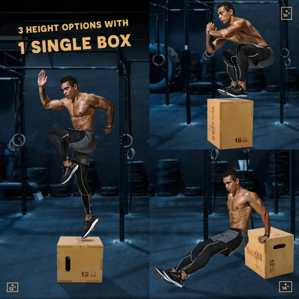 Yes4All 3-in-1 Wooden Plyo Box 16"x14"x12" | 450 lbs Capacity for Home Gym Strength Training - view 2