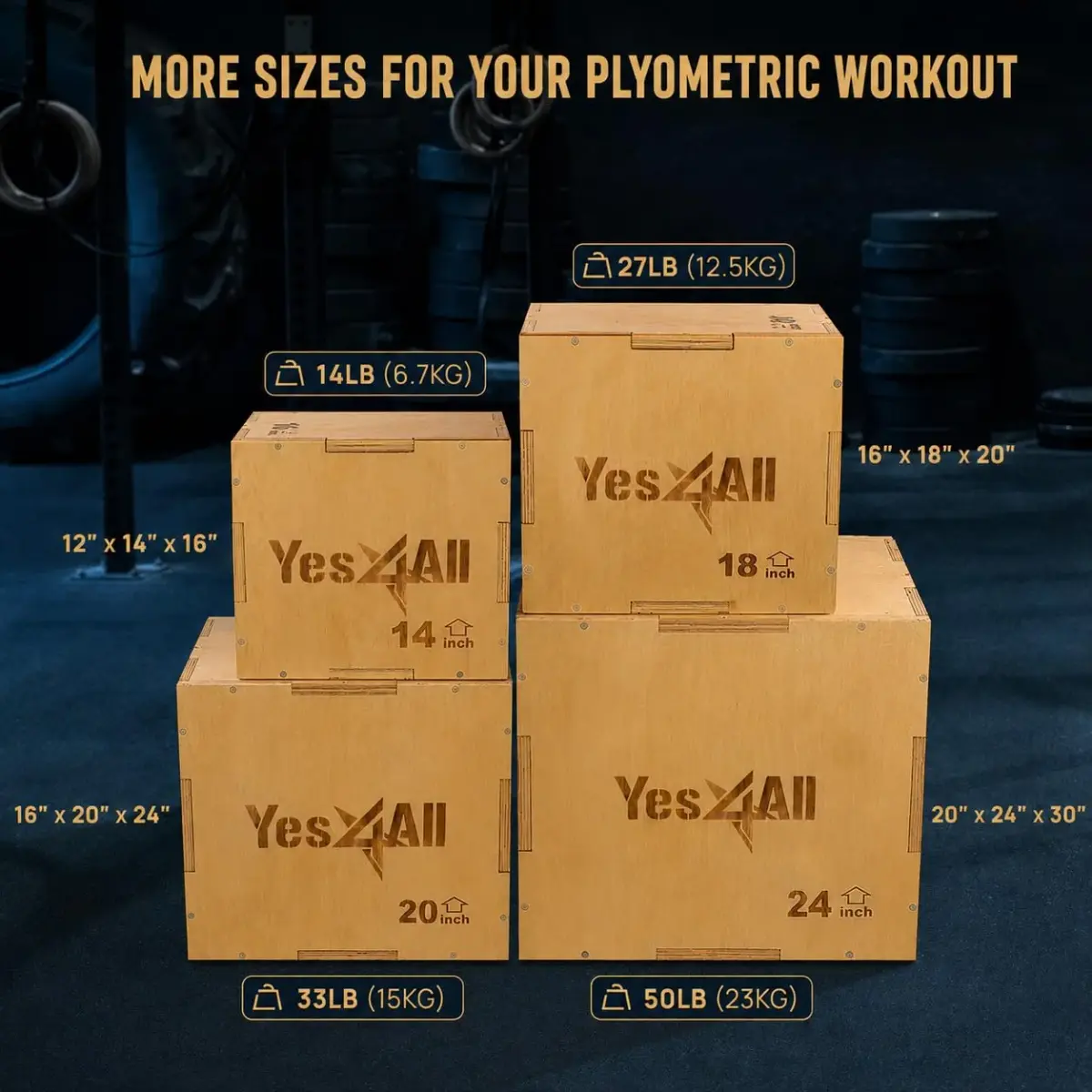 Yes4All 3-in-1 Wooden Plyo Box 16"x14"x12" | 450 lbs Capacity for Home Gym Strength Training - view 4