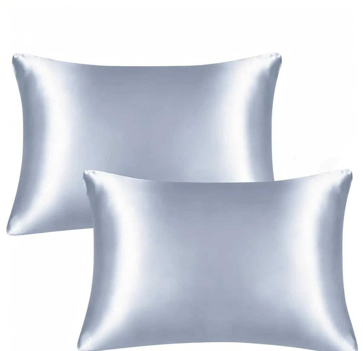 JUWENIN Luxury Satin Pillowcase with Zipper (Silky Satin Pillow Case for Hair) Set of 2 (Queen, Silver) | Zipper Closure & Hair-Friendly - main product image