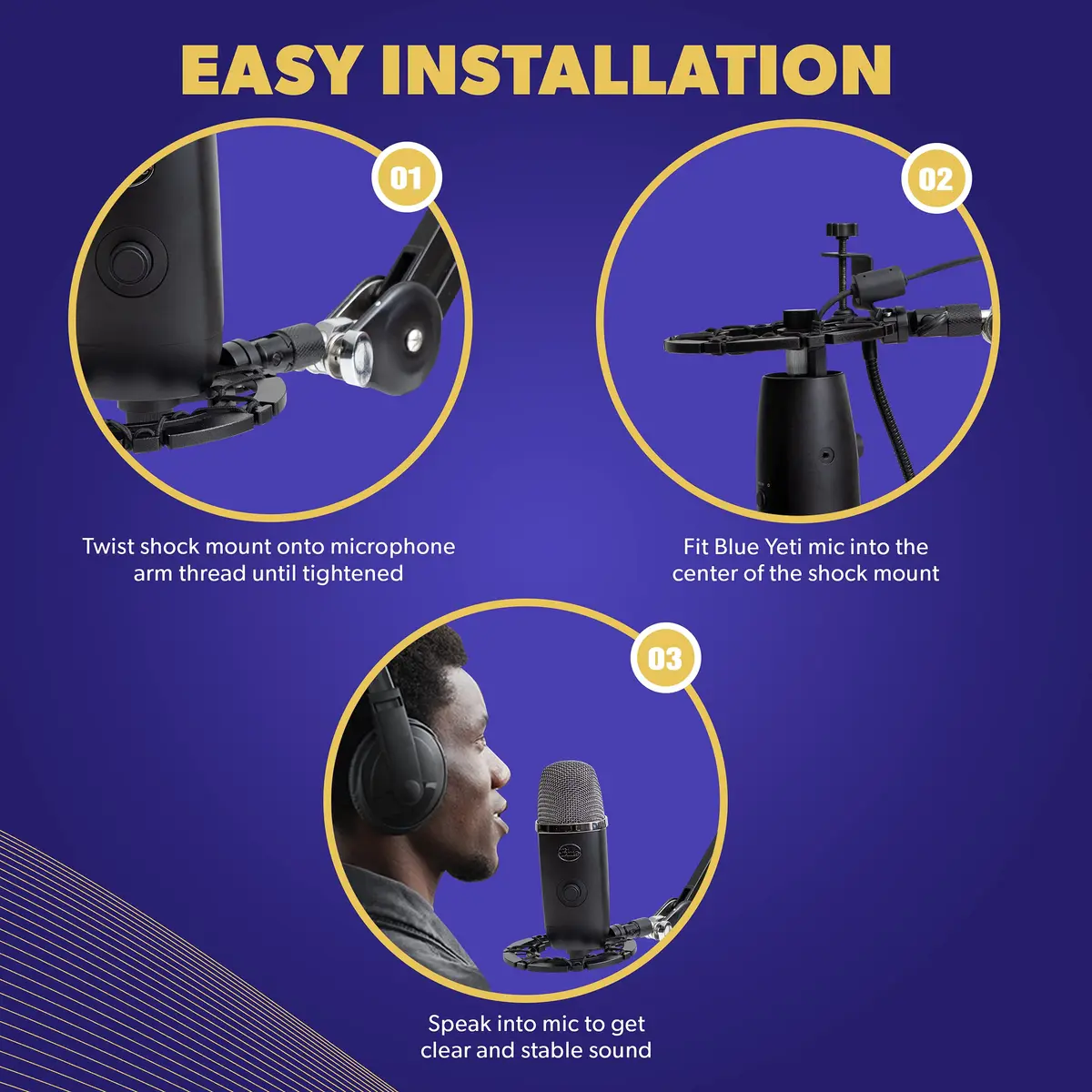 Auphonix Pro Microphone Shock Mount - Mic Holder Compatible w/Blue Yeti, Snowball & Pro Microphones | Vibration & Shock Protection - view 5