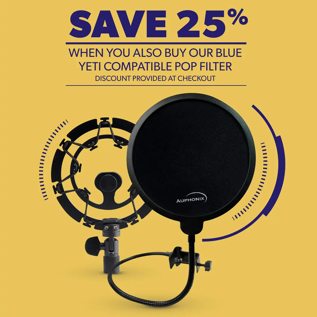 Auphonix Pro Microphone Shock Mount - Mic Holder Compatible w/Blue Yeti, Snowball & Pro Microphones | Vibration & Shock Protection - view 8
