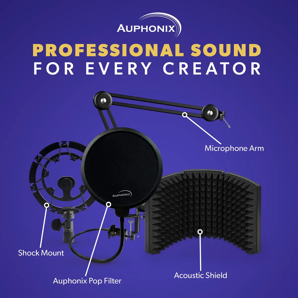 Auphonix Pro Microphone Shock Mount - Mic Holder Compatible w/Blue Yeti, Snowball & Pro Microphones | Vibration & Shock Protection - view 9