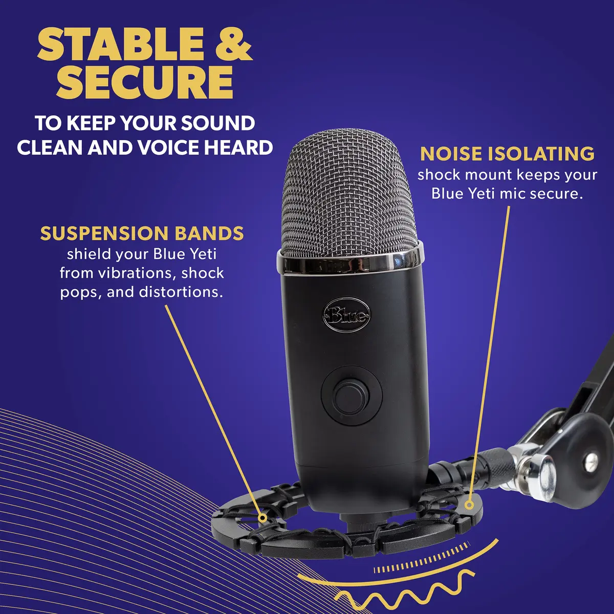 Auphonix Pro Microphone Shock Mount - Mic Holder Compatible w/Blue Yeti, Snowball & Pro Microphones | Vibration & Shock Protection - view 2