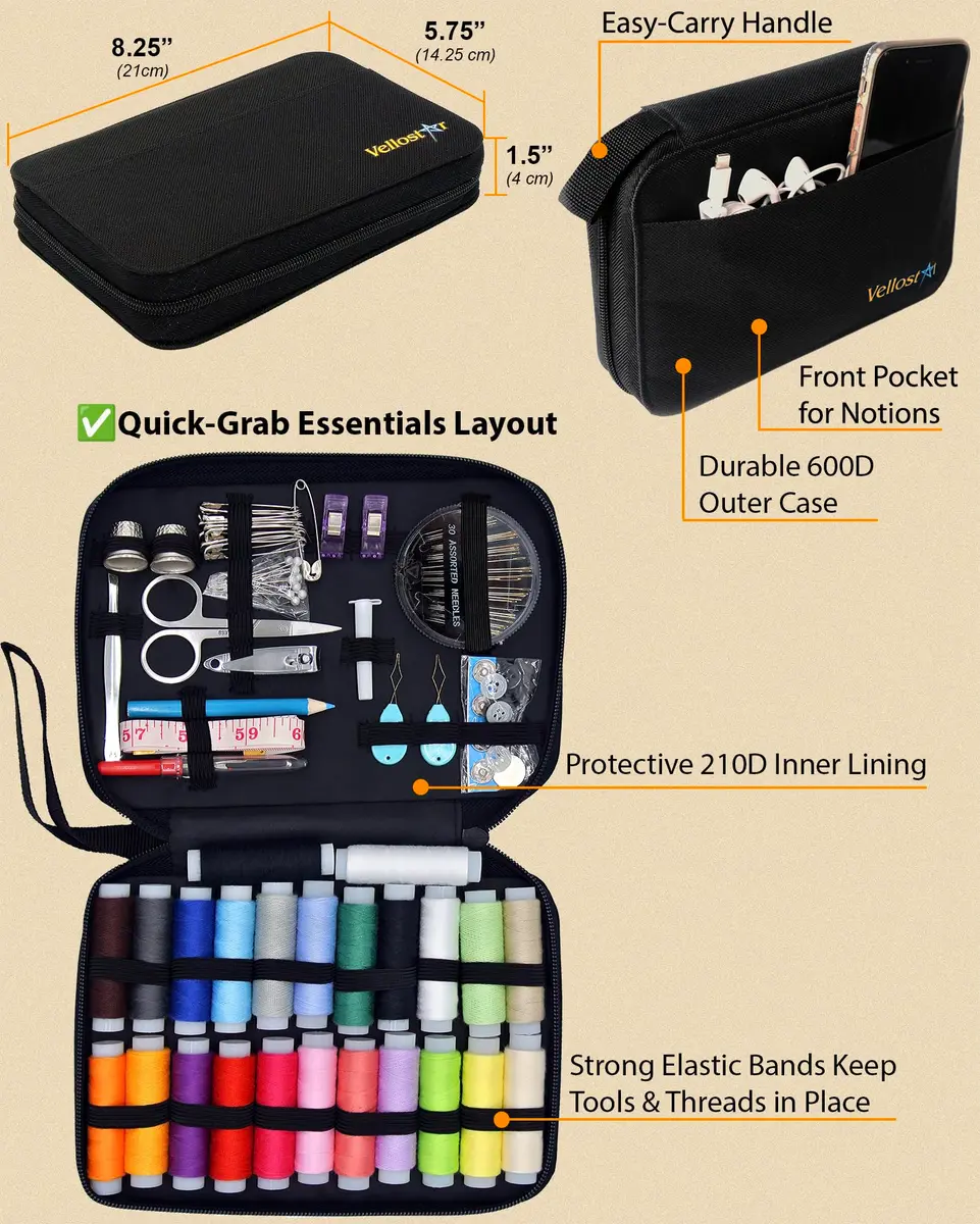 VelloStar Sewing Kit for Adults 100-Piece | Emergency Repairs, Beginner Friendly, Compact & Durable - view 6