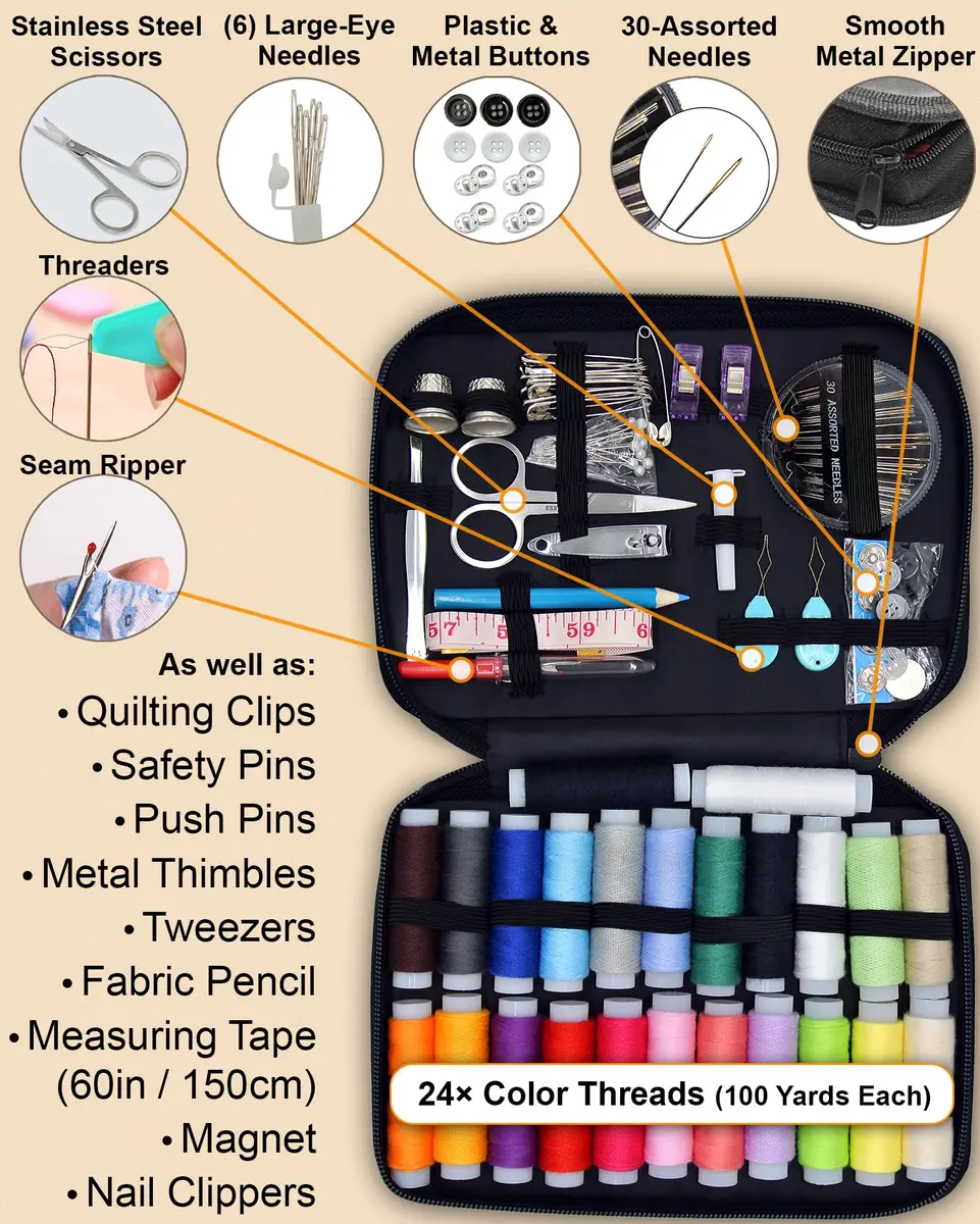 VelloStar Sewing Kit for Adults 100-Piece | Emergency Repairs, Beginner Friendly, Compact & Durable - view 3
