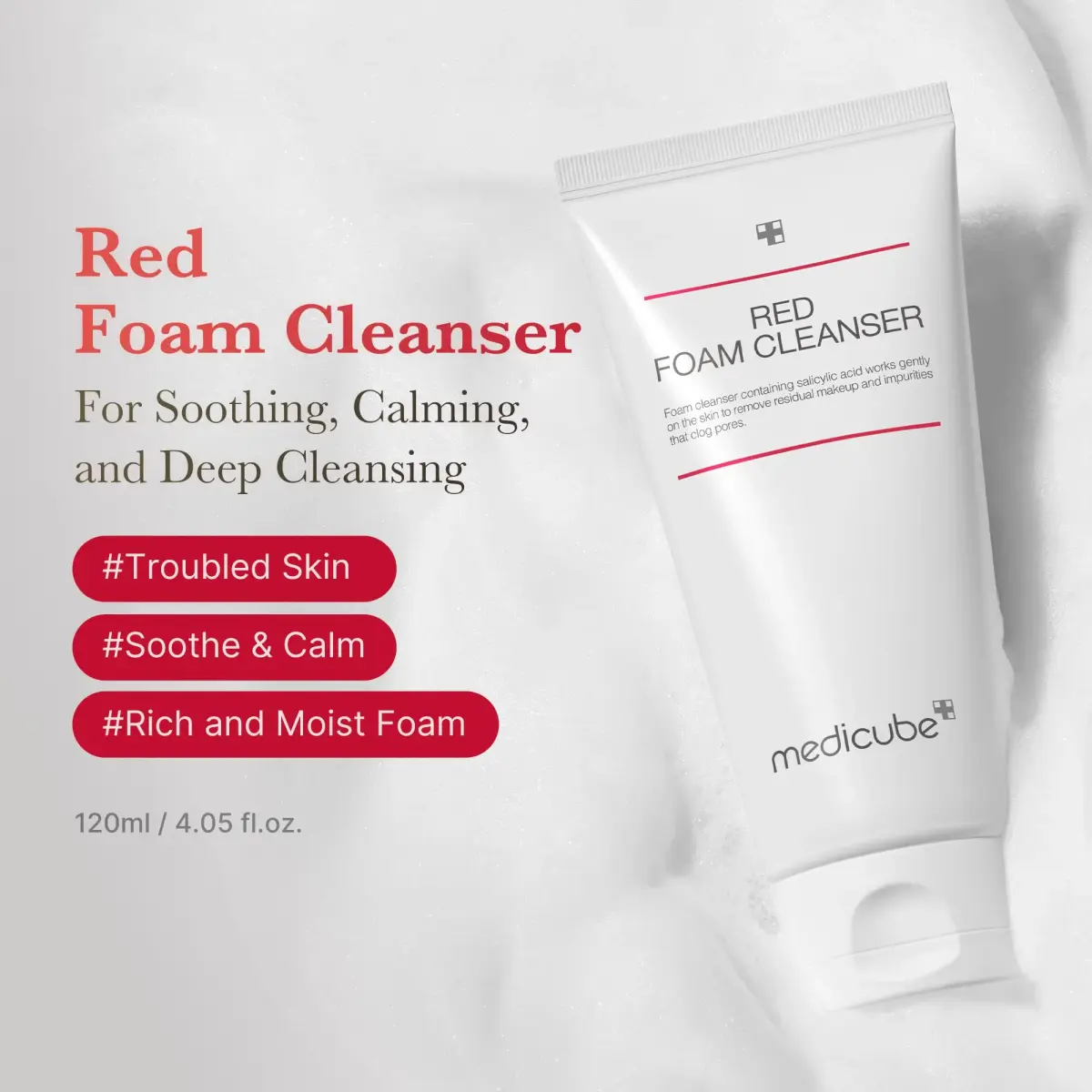 medicube Red Foam Cleanser 120ml (4.05 Fl Oz) | Deep Cleansing with Salicylic Acid - view 2