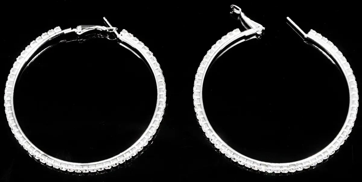 Bienvenu 60mm Rhinestone Plated Silver Hoop Earrings Big Circle Earrings | Sparkling Night Party Jewelry - view 5