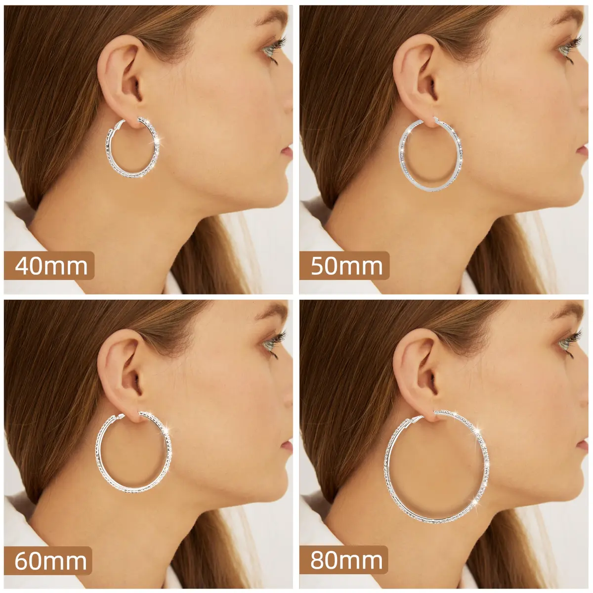Bienvenu 60mm Rhinestone Plated Silver Hoop Earrings Big Circle Earrings | Sparkling Night Party Jewelry - view 3