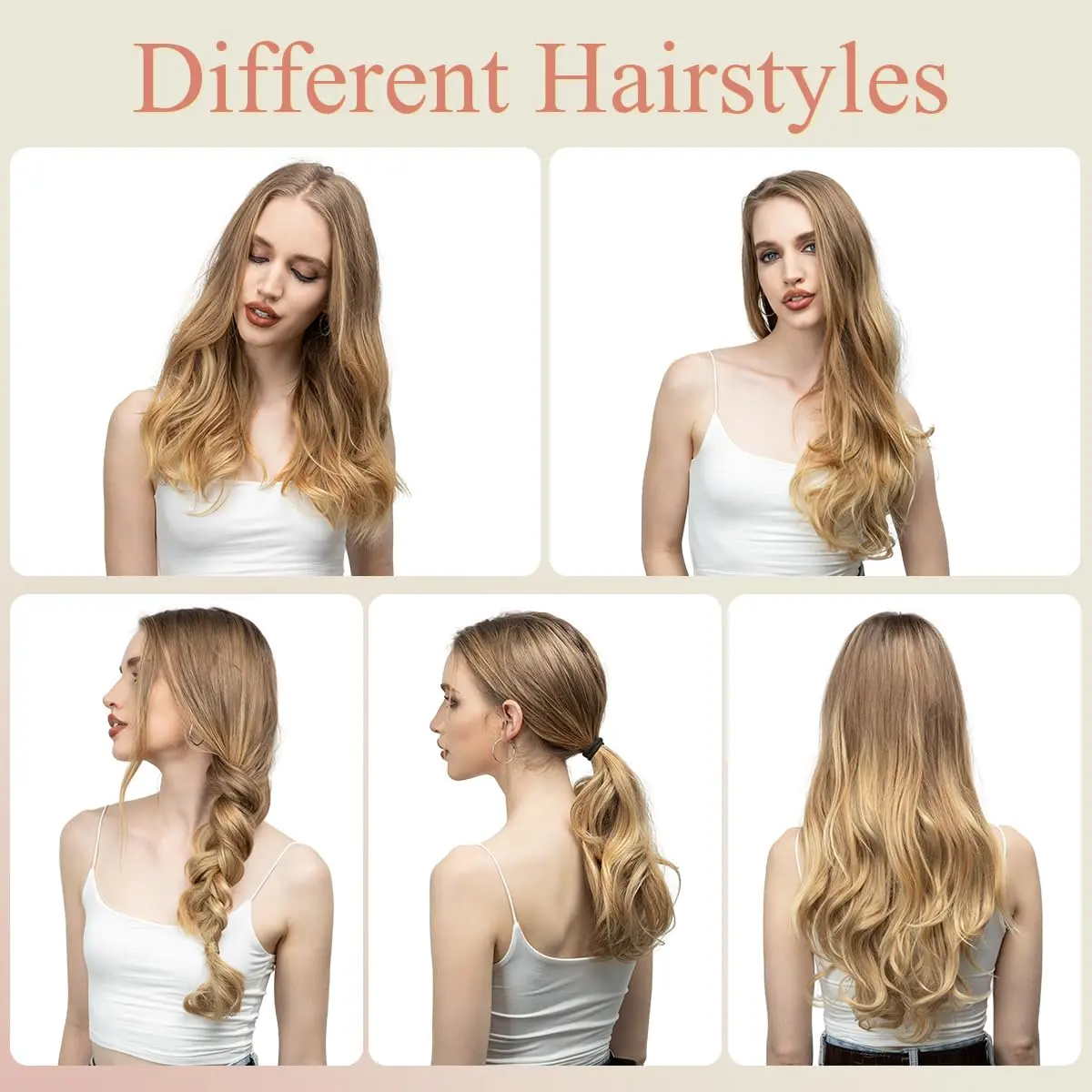 SARLA Clip in U Part Hair Extensions Synthetic Long Wavy Curly 24 Inch | Thick Full Head Hairpiece for Women - view 5