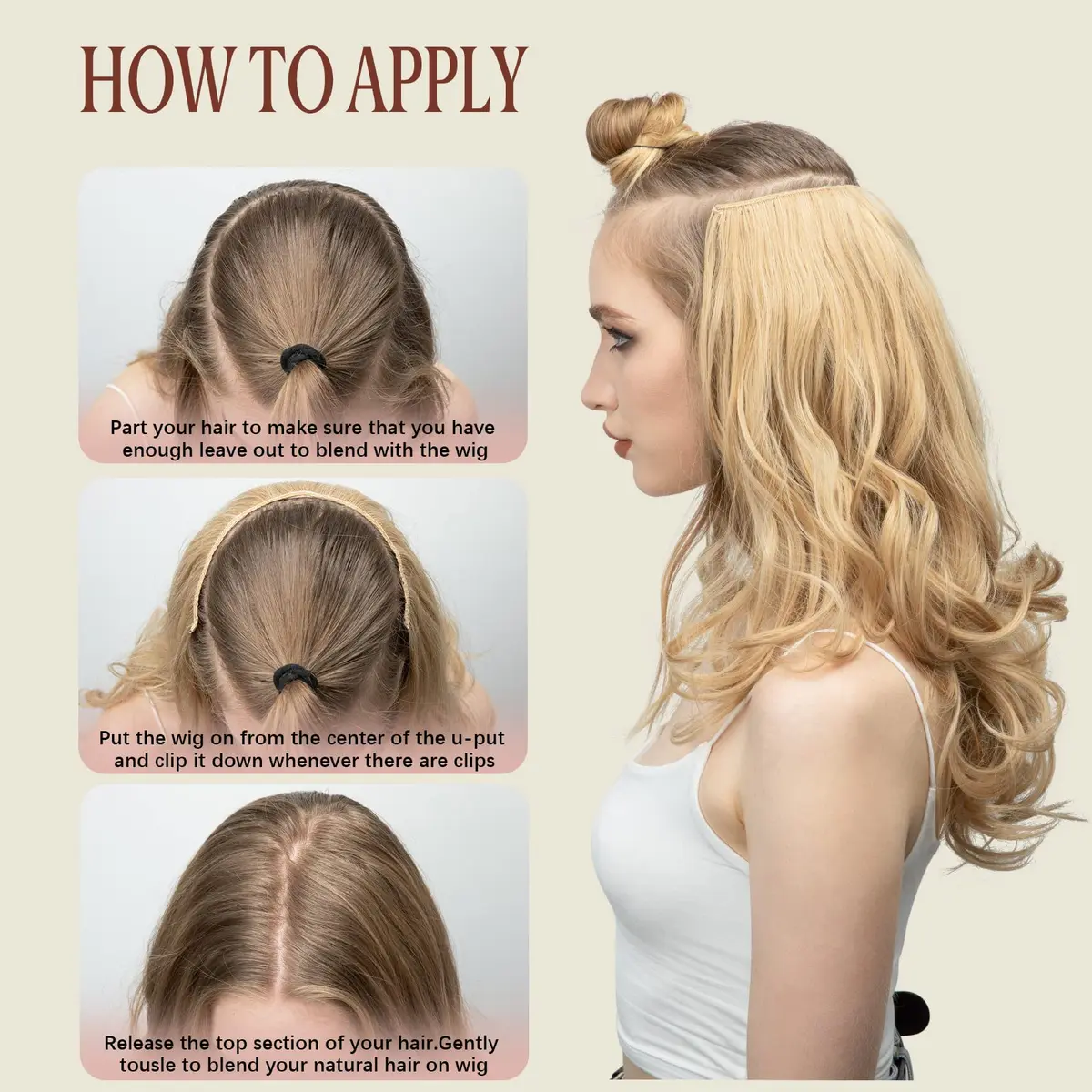 SARLA Clip in U Part Hair Extensions Synthetic Long Wavy Curly 24 Inch | Thick Full Head Hairpiece for Women - view 6