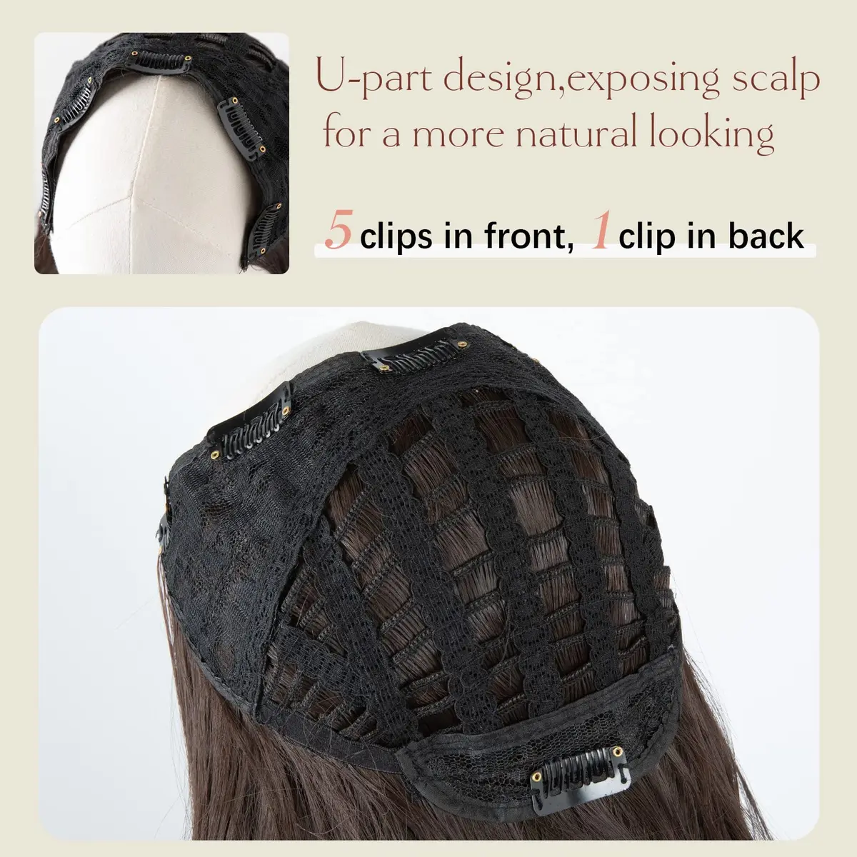 SARLA Clip in U Part Hair Extensions Synthetic Long Wavy Curly 24 Inch | Thick Full Head Hairpiece for Women - view 3