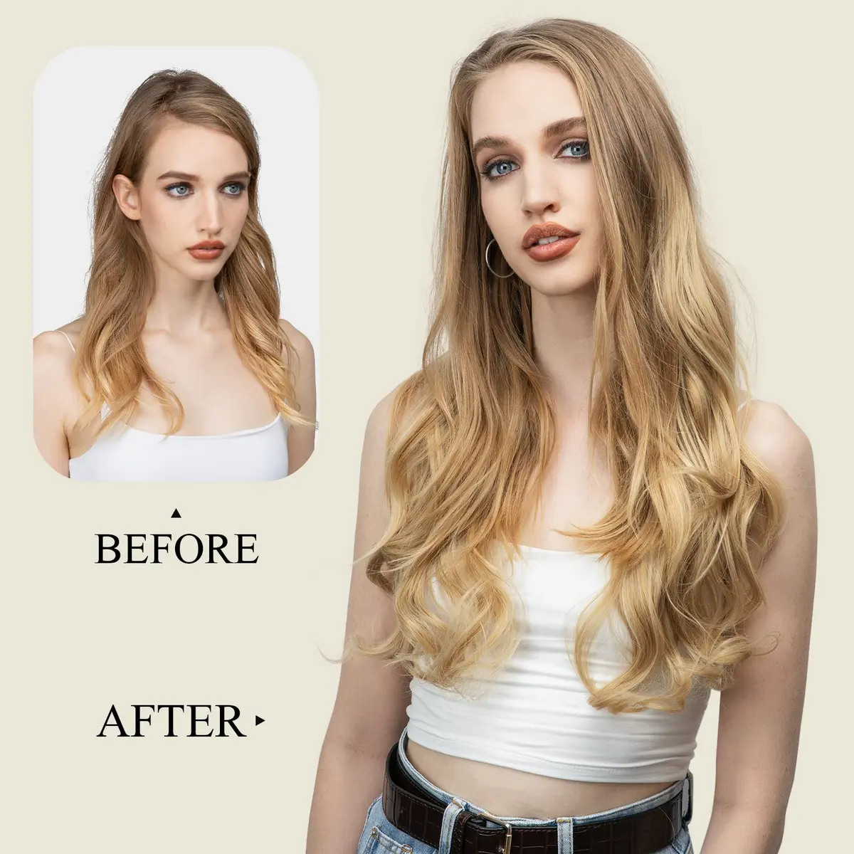 SARLA Clip in U Part Hair Extensions Synthetic Long Wavy Curly 24 Inch | Thick Full Head Hairpiece for Women - view 4