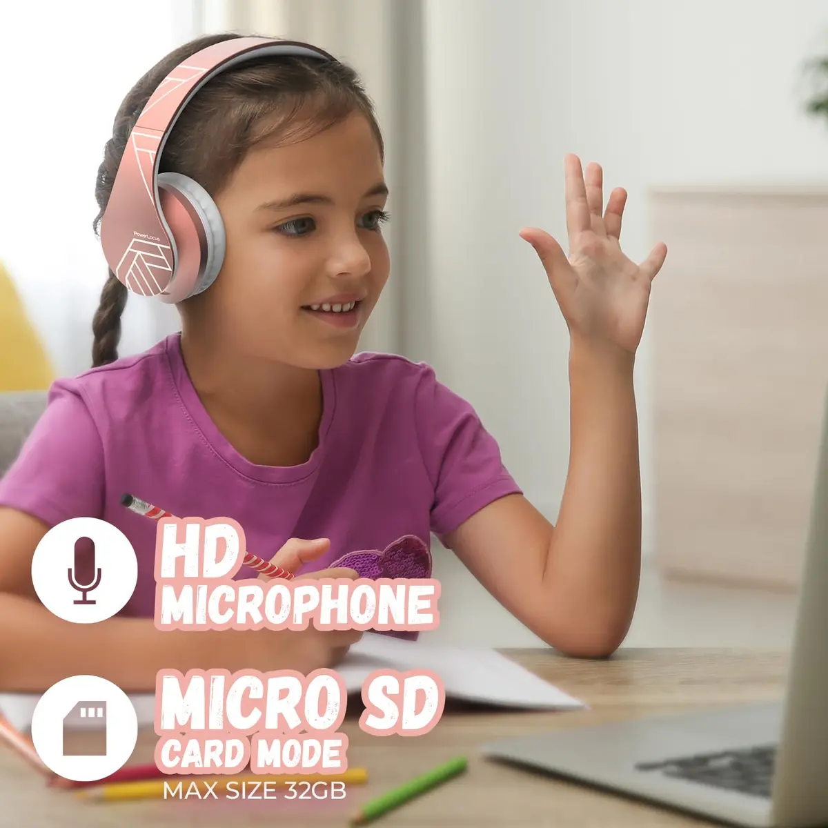 PowerLocus Kids Over-Ear Bluetooth Headphones | Safe 85DB Volume, 15H Play, Foldable, Micro SD Mode - view 6