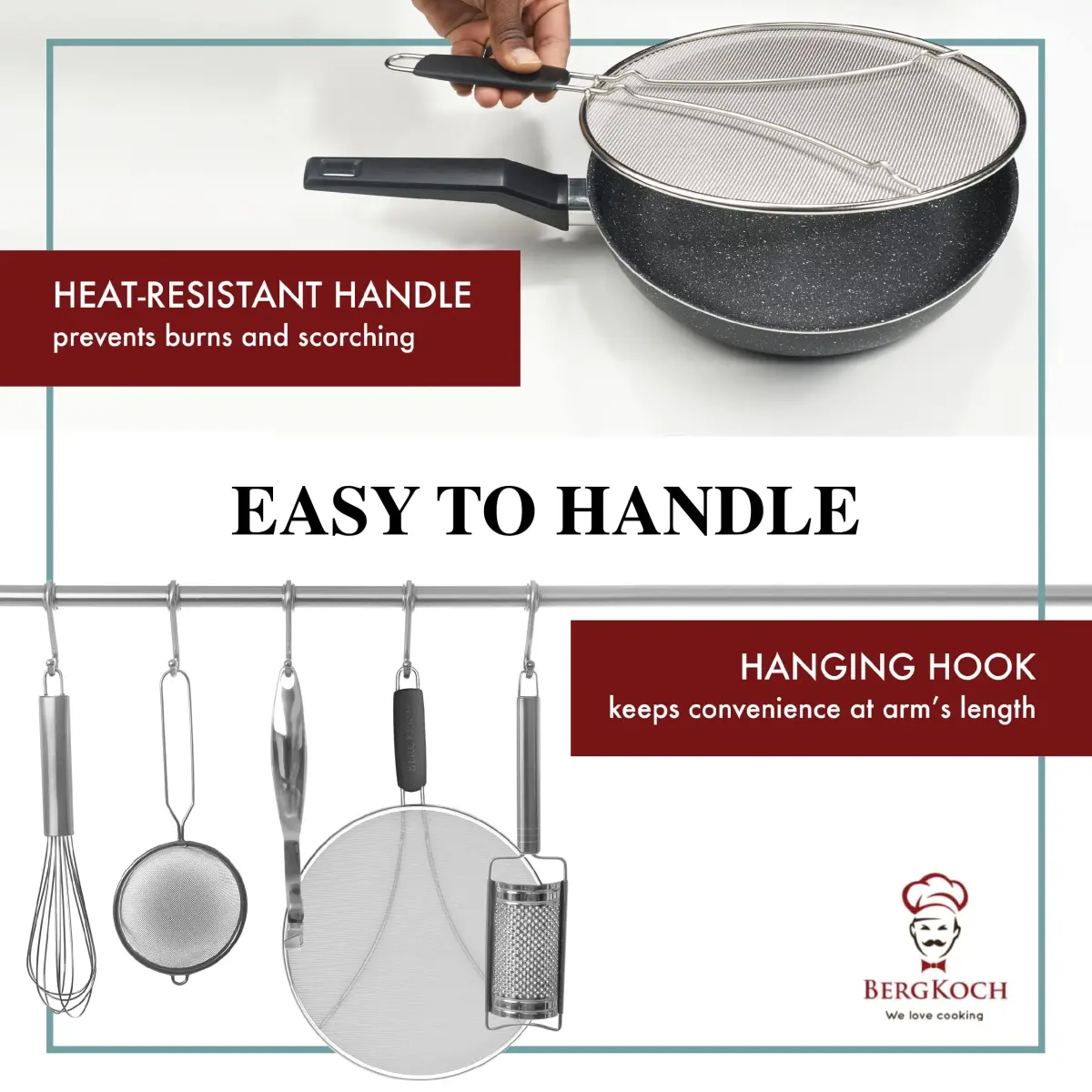 BergKoch 9.5 Inch Stainless Steel Splatter Screen | Heavy Duty Grease Guard for Frying Pans - view 7