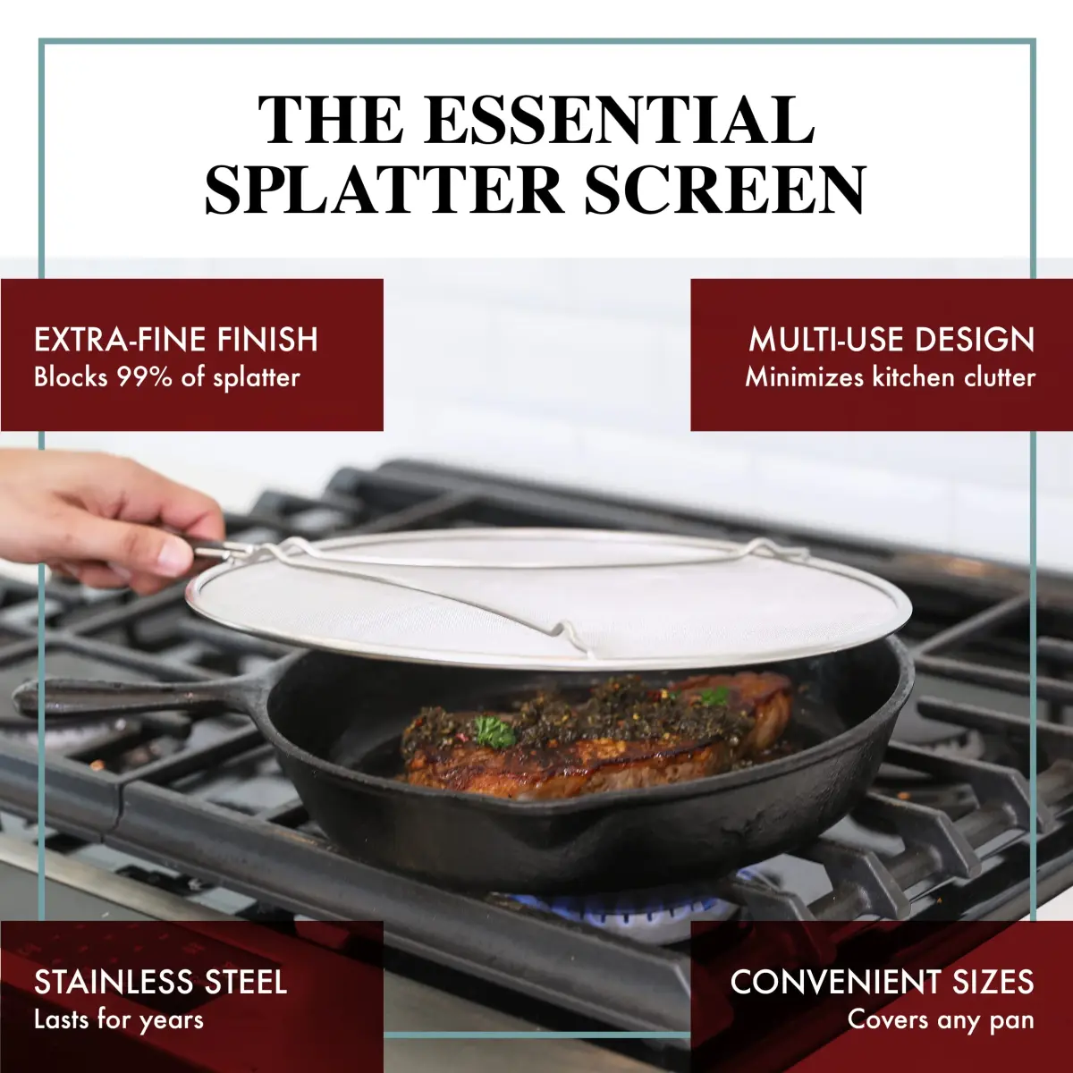 BergKoch 9.5 Inch Stainless Steel Splatter Screen | Heavy Duty Grease Guard for Frying Pans - view 2