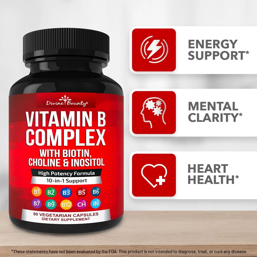 Divine Bounty Vitamin B Complex, 90 Capsules | All B Vitamins in One Potent Capsule - view 6