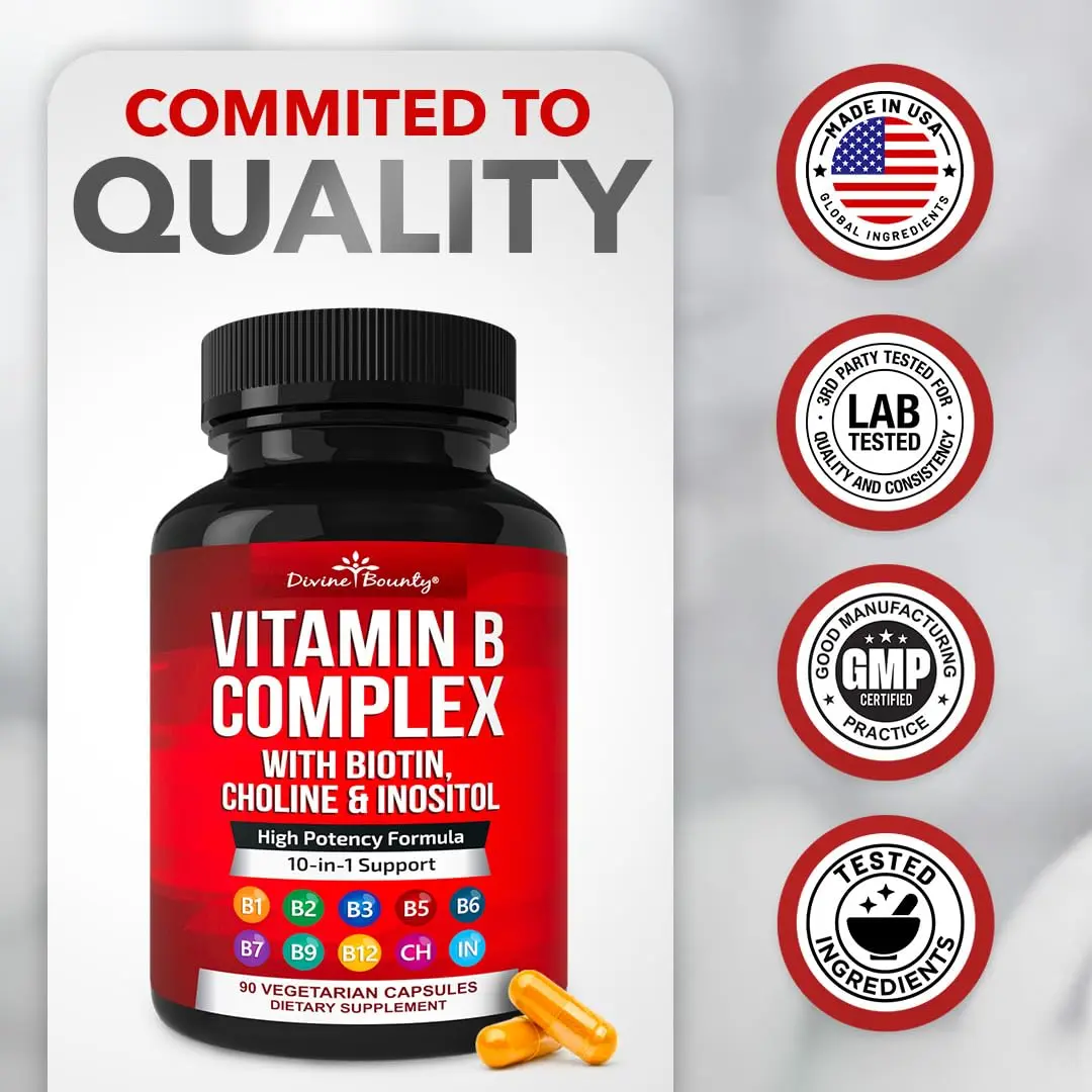 Divine Bounty Vitamin B Complex, 90 Capsules | All B Vitamins in One Potent Capsule - view 7