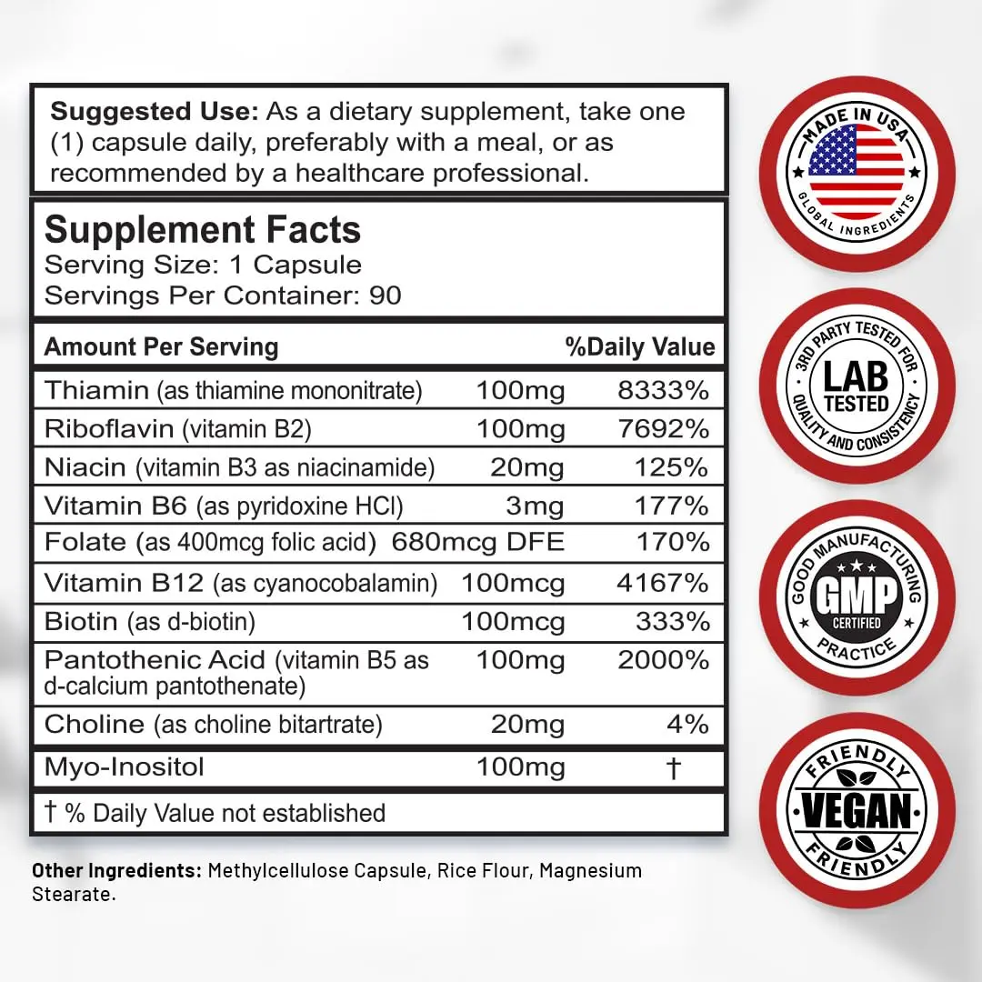 Divine Bounty Vitamin B Complex, 90 Capsules | All B Vitamins in One Potent Capsule - view 2