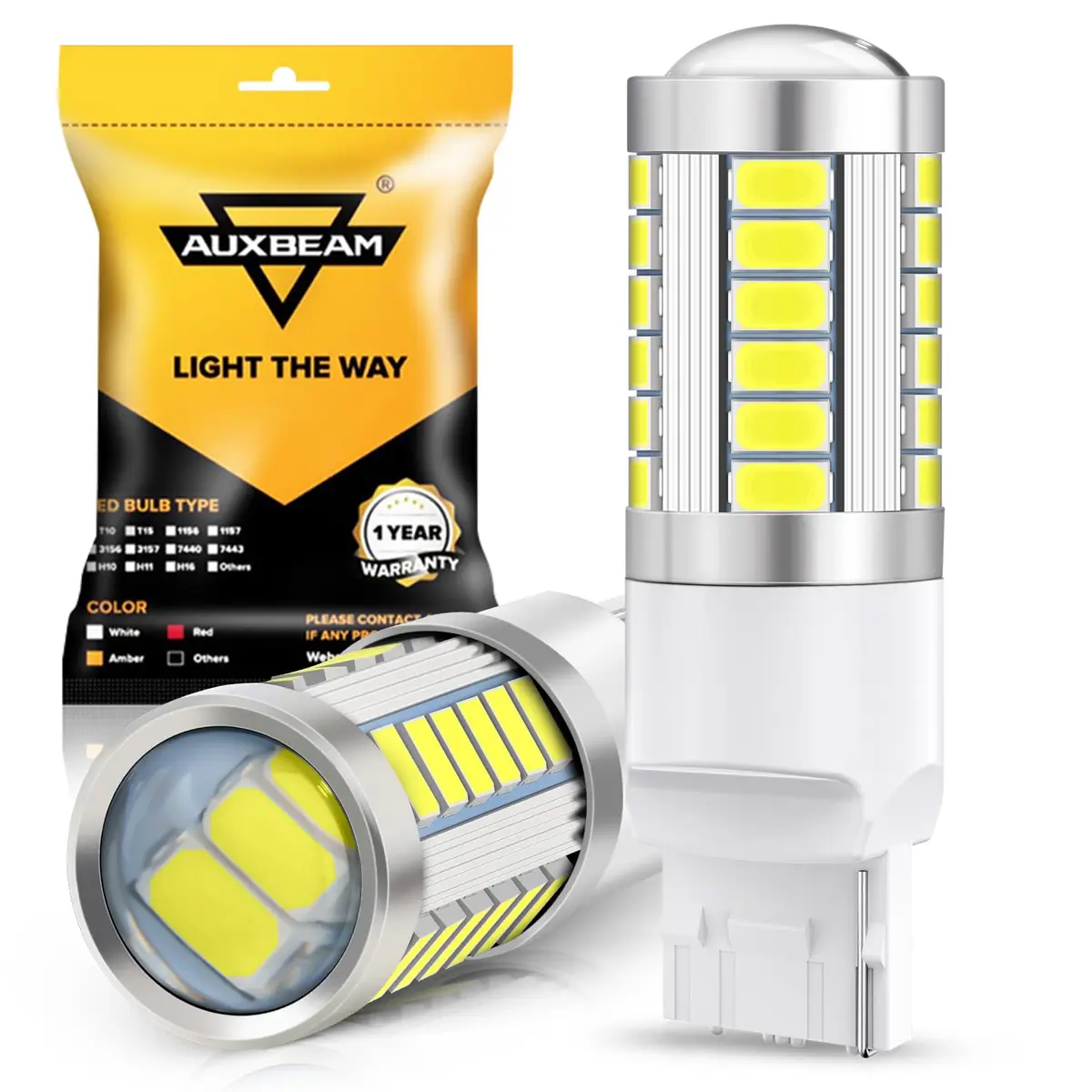 Auxbeam 7440 LED Bulbs for Backup Reverse Lights | Super Bright 6500K White 58mm x 18mm | 33W, 4000 Lumens, 12V, Pack of 2 - main product image