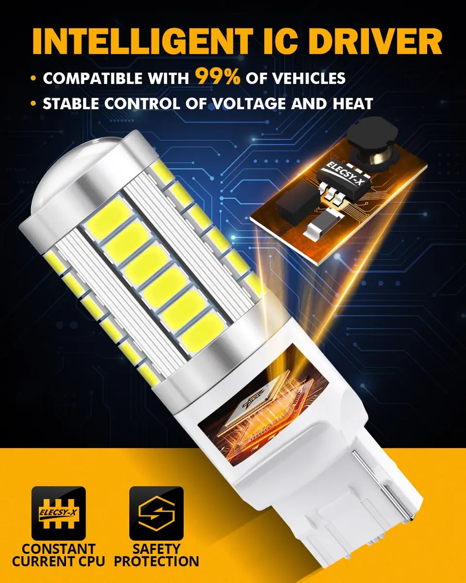 Auxbeam 7440 LED Bulbs for Backup Reverse Lights | Super Bright 6500K White 58mm x 18mm | 33W, 4000 Lumens, 12V, Pack of 2 - view 5