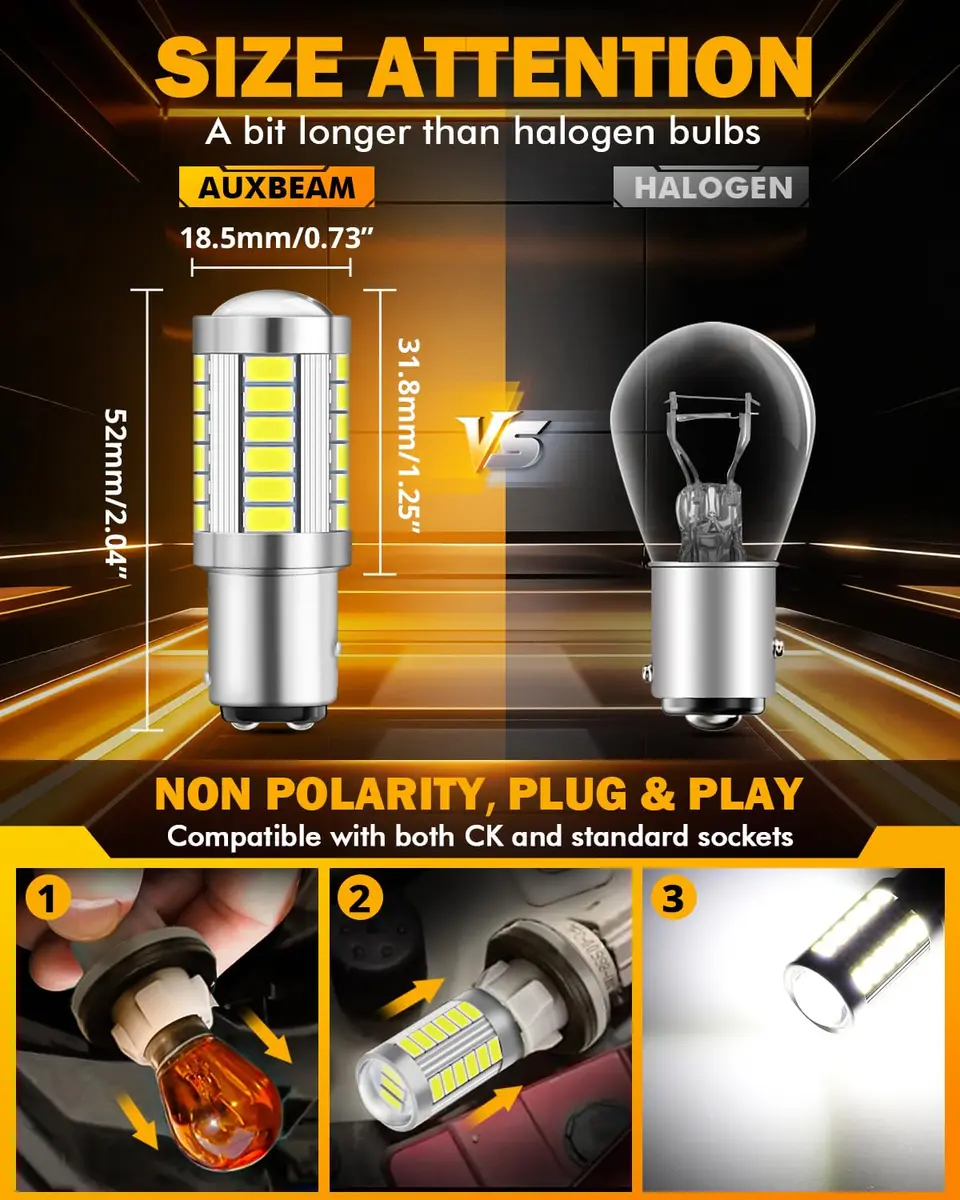 Auxbeam 1157 BAY15D LED Bulbs White 6500K 4000 Lumens (Pack of 2) | Brighter Reverse & Tail Lights - view 2