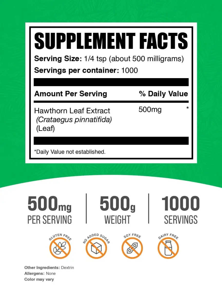 BulkSupplements Hawthorn Leaf Extract Powder 500mg 500g (17.64 oz) | Vegan & Gluten Free Herbal Supplement - view 2