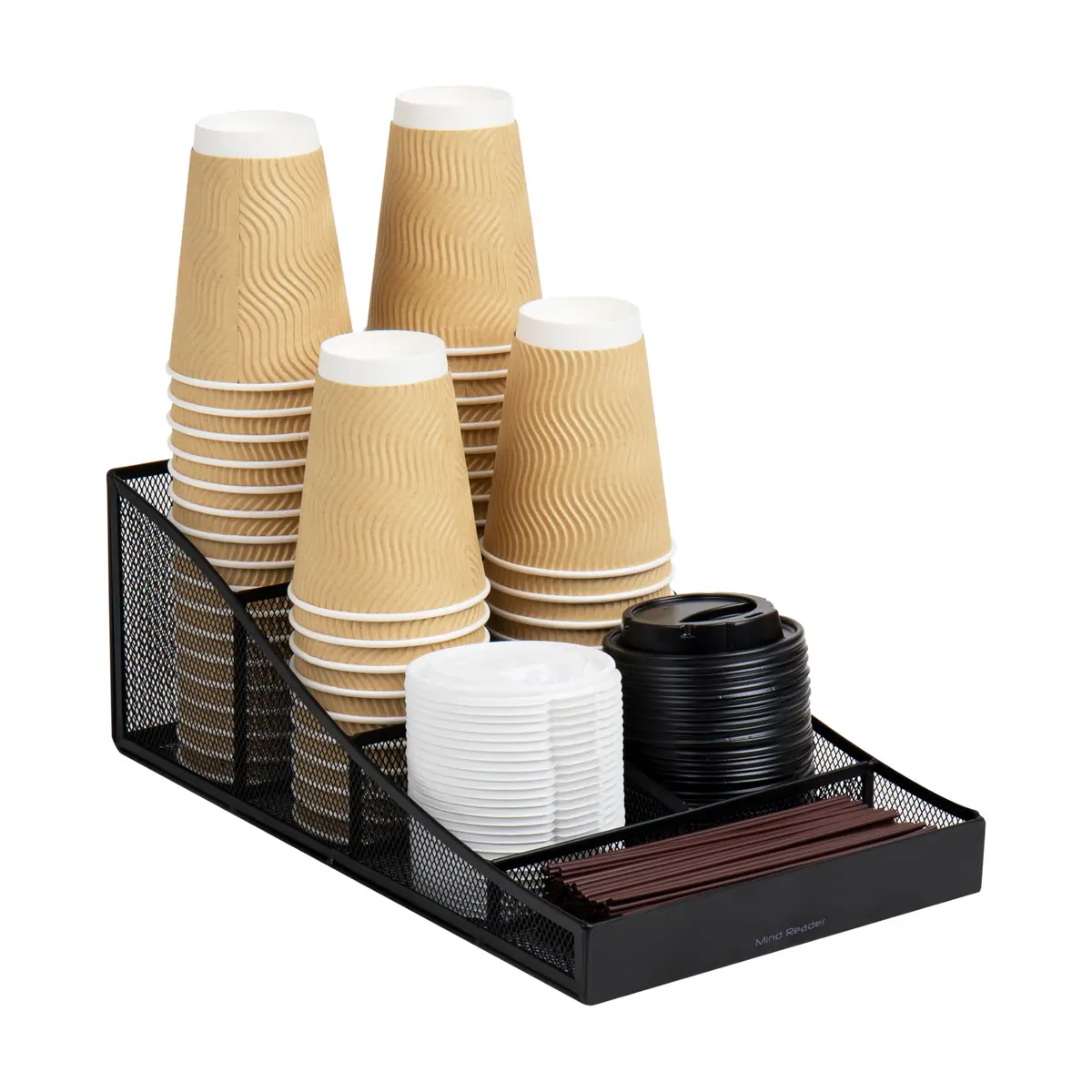 Mind Reader Countertop Organizer, 7-Compartment Metal Mesh Caddy for Breakroom Supplies | Black - main product image