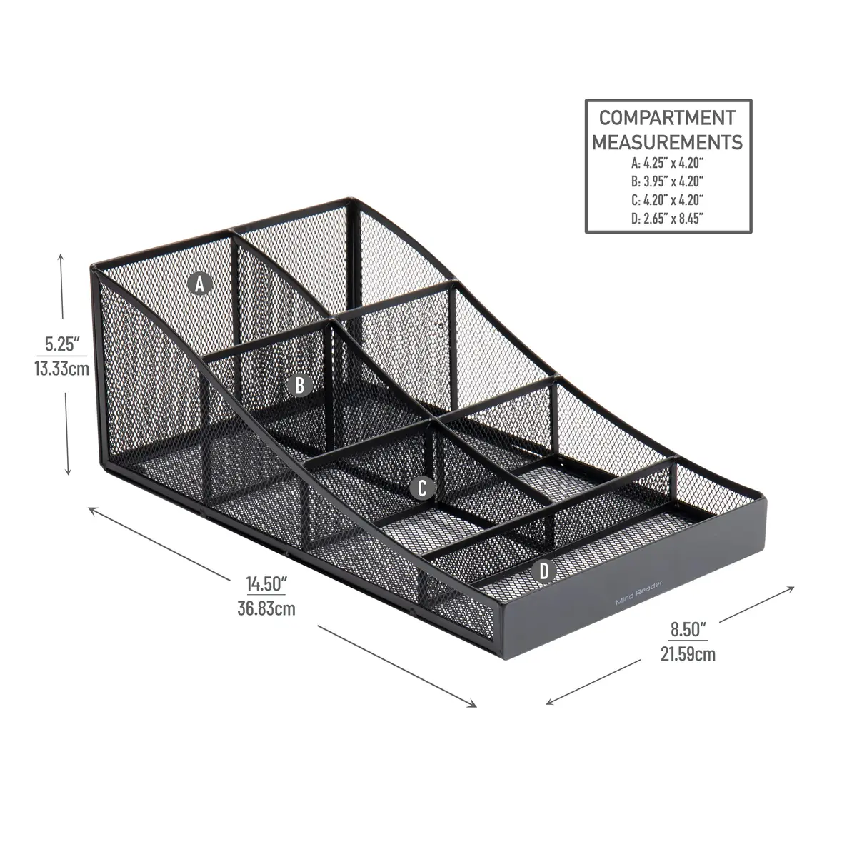 Mind Reader Countertop Organizer, 7-Compartment Metal Mesh Caddy for Breakroom Supplies | Black - view 3