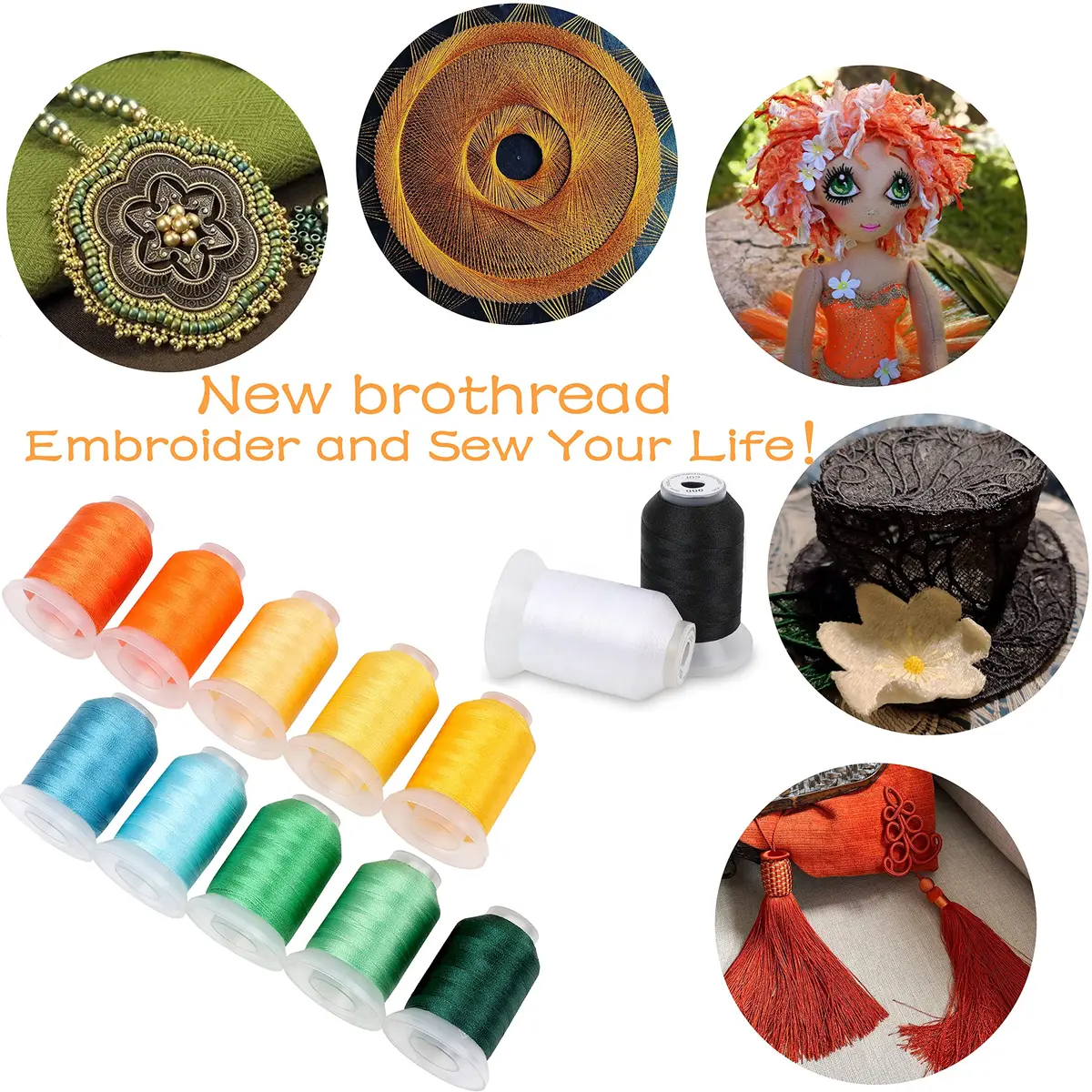 New brothread 63 Spools Polyester Machine Embroidery Thread Kit 500m Each | Assorted Bright Colors for All Embroidery Machines - view 2