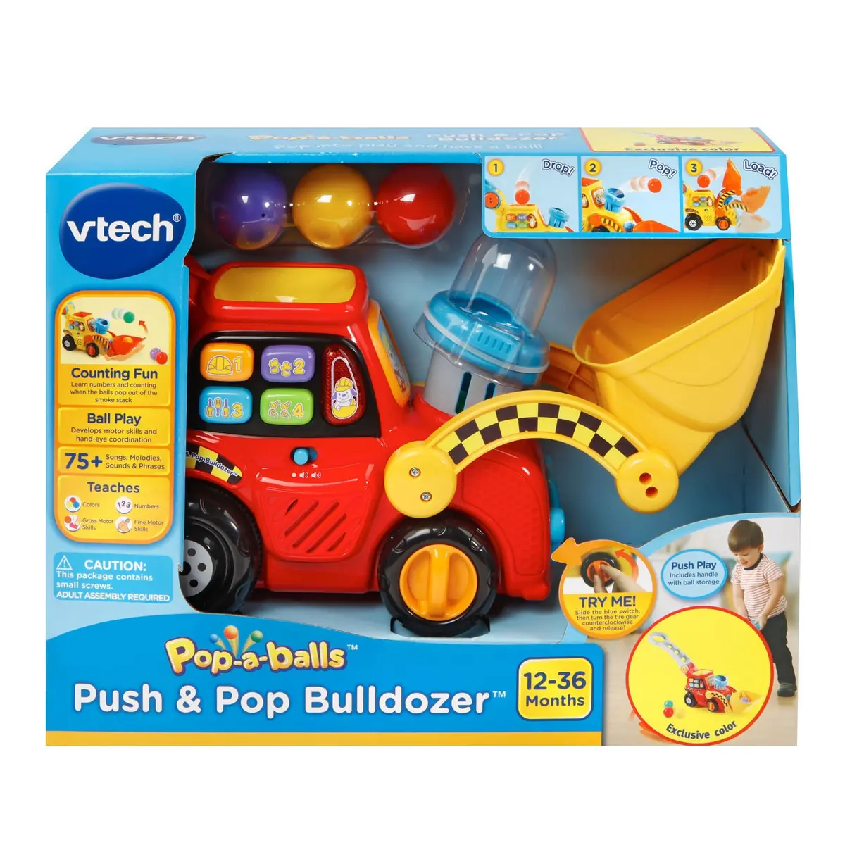 VTech Pop-a-Balls Push and Pop Bulldozer, Red | Interactive Motor Skills Toy for Kids 1-6 - view 7