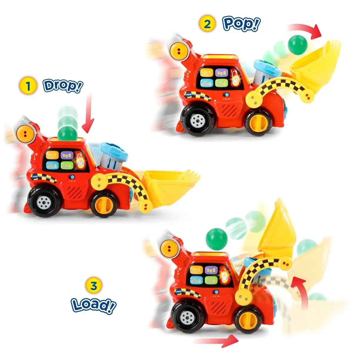 VTech Pop-a-Balls Push and Pop Bulldozer, Red | Interactive Motor Skills Toy for Kids 1-6 - view 3