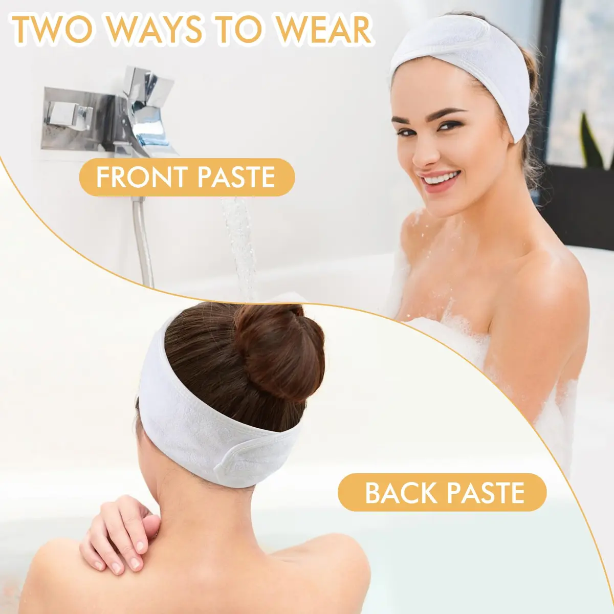 SINLAND Adjustable Microfiber Facial Headband 3 Pack White | Soft & Washable for Spa & Makeup - view 2