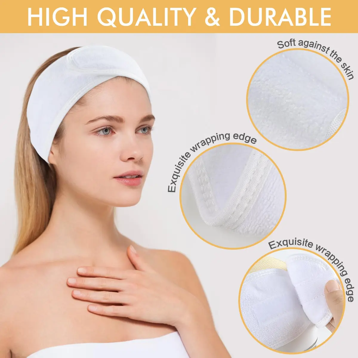 SINLAND Adjustable Microfiber Facial Headband 3 Pack White | Soft & Washable for Spa & Makeup - view 3