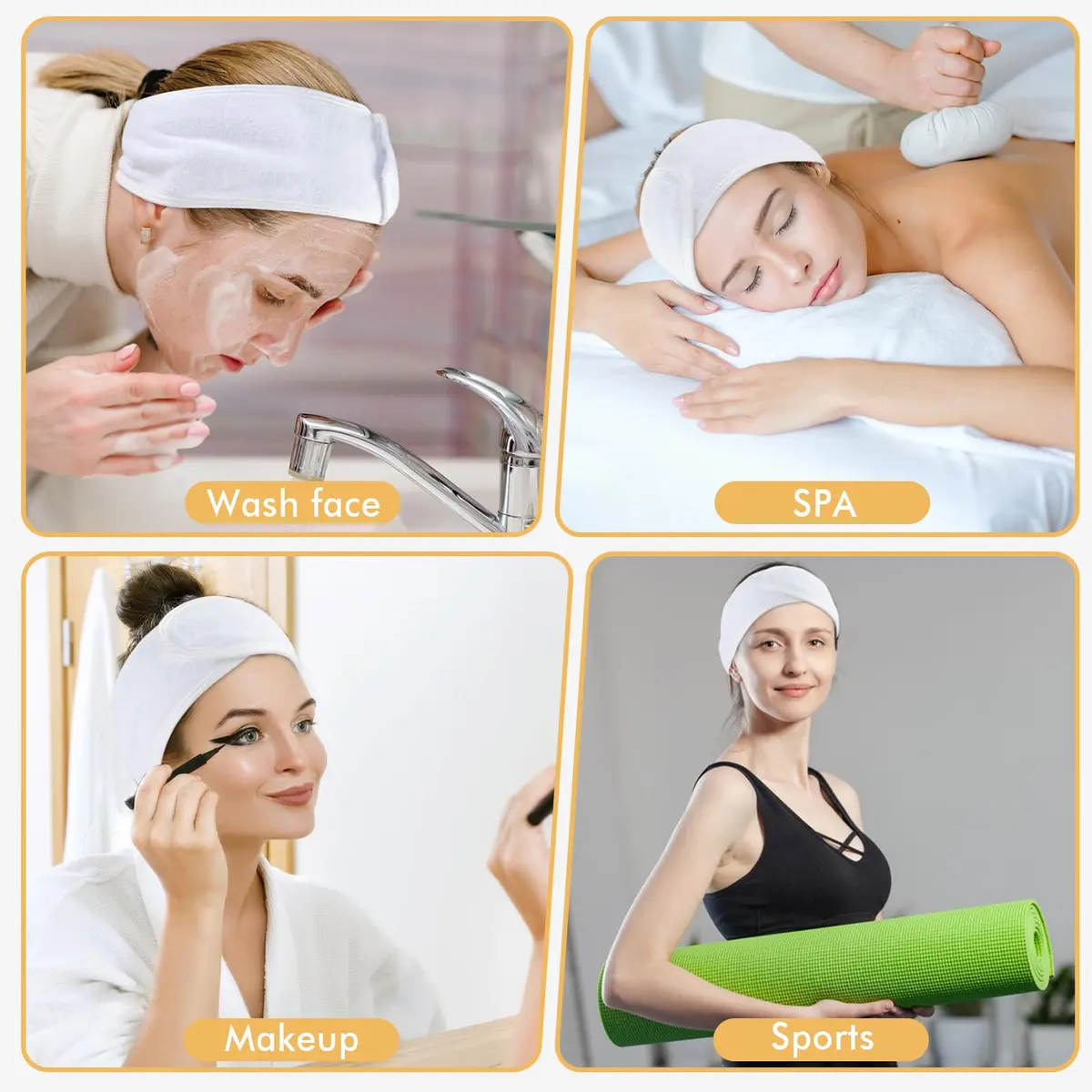 SINLAND Adjustable Microfiber Facial Headband 3 Pack White | Soft & Washable for Spa & Makeup - view 4