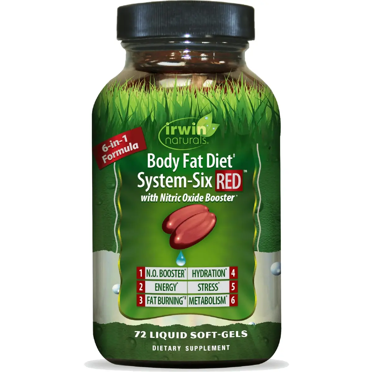 Irwin Naturals Body Fat Diet System-Six RED Nitric Oxide Booster 72 Liquid Soft-Gels | Supports Fat Burning & Energy - main product image