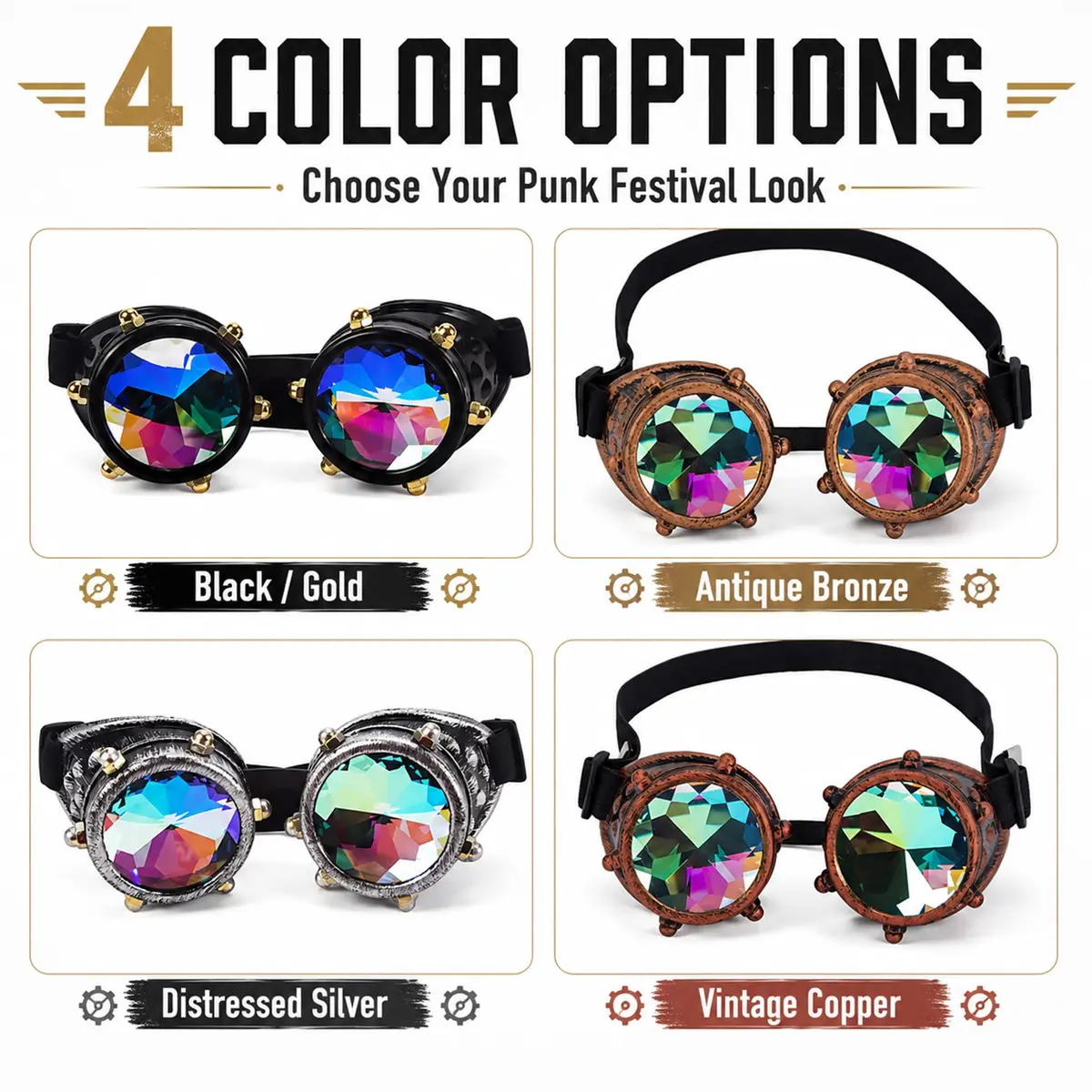 Lelinta Kaleidoscope Spiked Goggles with Adjustable Straps | Impact-Resistant Costume Eyewear for Women - view 9