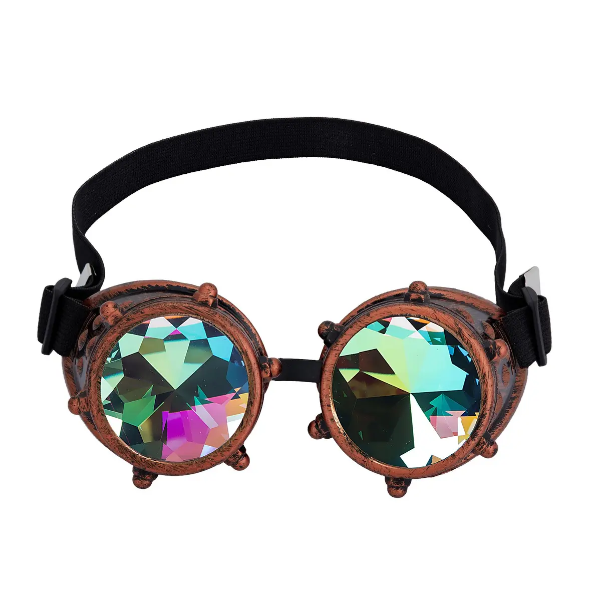 Lelinta Kaleidoscope Spiked Goggles with Adjustable Straps | Rainbow Crystal Lenses, Perfect for Raves, Costume Parties - main product image