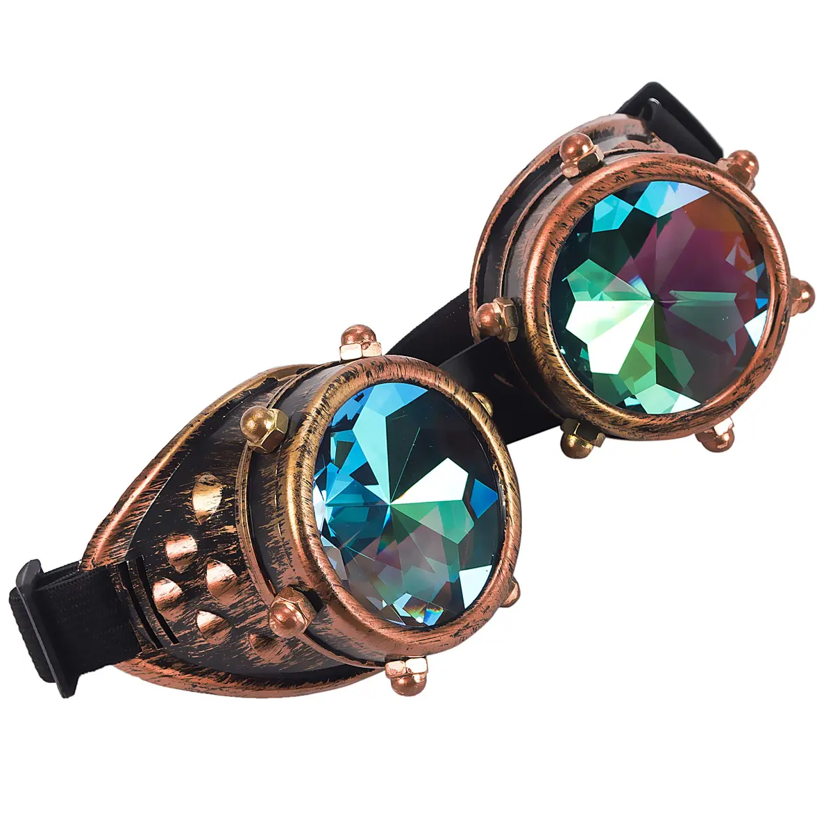Lelinta Kaleidoscope Spiked Goggles with Adjustable Straps | Rainbow Crystal Lenses, Perfect for Raves, Costume Parties - view 3
