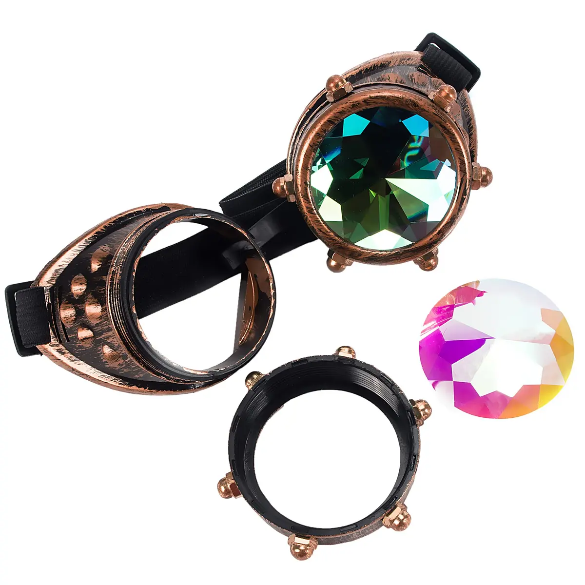 Lelinta Kaleidoscope Spiked Goggles with Adjustable Straps | Rainbow Crystal Lenses, Perfect for Raves, Costume Parties - view 4