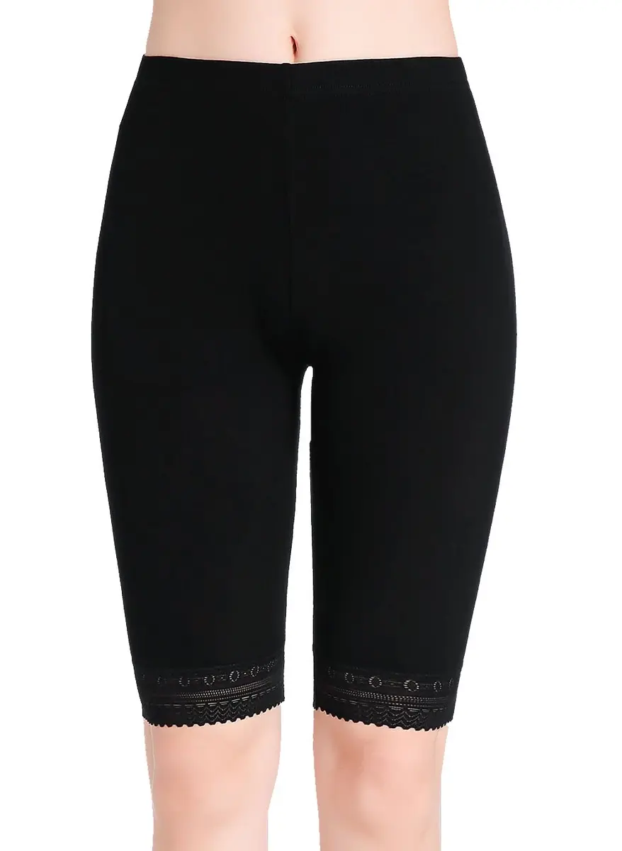 CnlanRow Womens Under Skirt Pants Soft Ultra Stretch Lace Trim Knee Length Leggings Fitness Sport Shorts Medium | Breathable, Lightweight & Perfect Fit - view 2