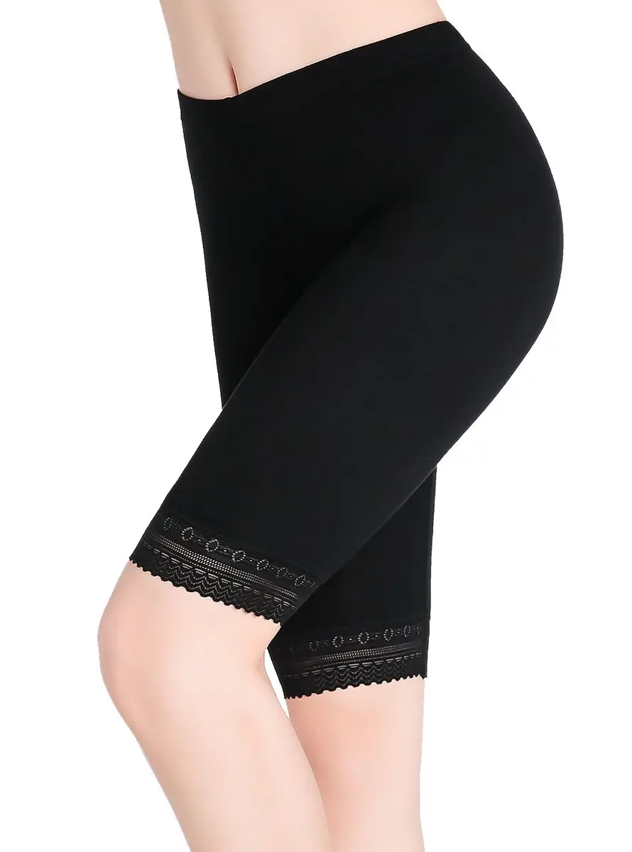CnlanRow Womens Under Skirt Pants Soft Ultra Stretch Lace Trim Knee Length Leggings Fitness Sport Shorts Medium | Breathable, Lightweight & Perfect Fit - view 3