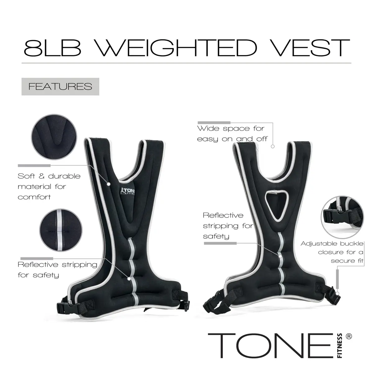 Tone Fitness 8lb Weighted Vest | Adjustable Neoprene Workout Vest for Men & Women - view 3