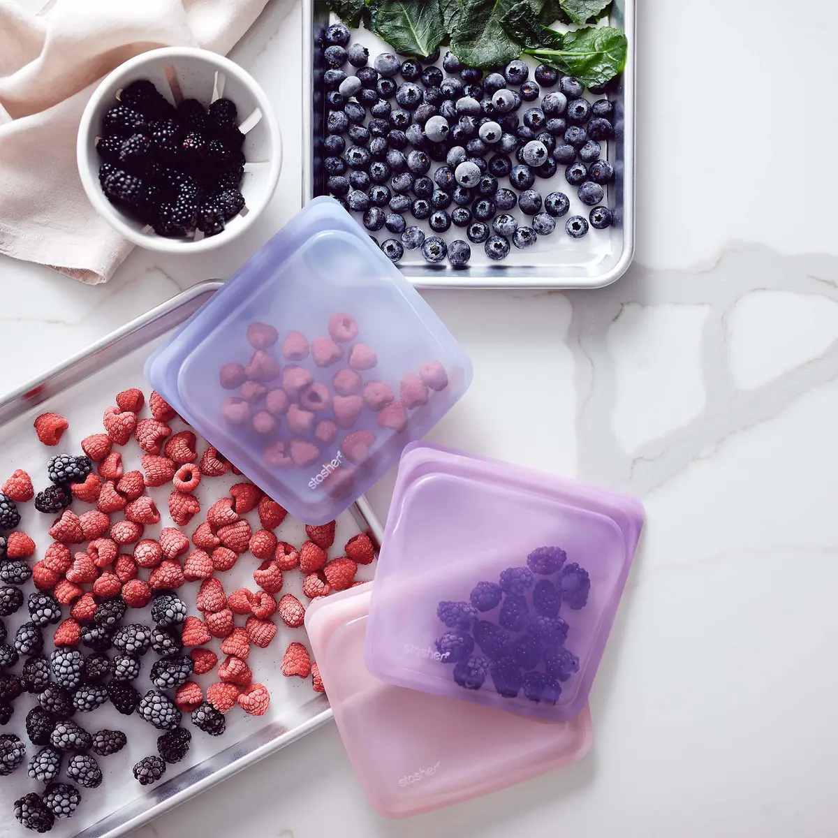 Stasher Premium Reusable Silicone Sandwich Bag Raspberry 1.5 L (28 oz) | Leak-Free Pinch-Loc Seal - view 2