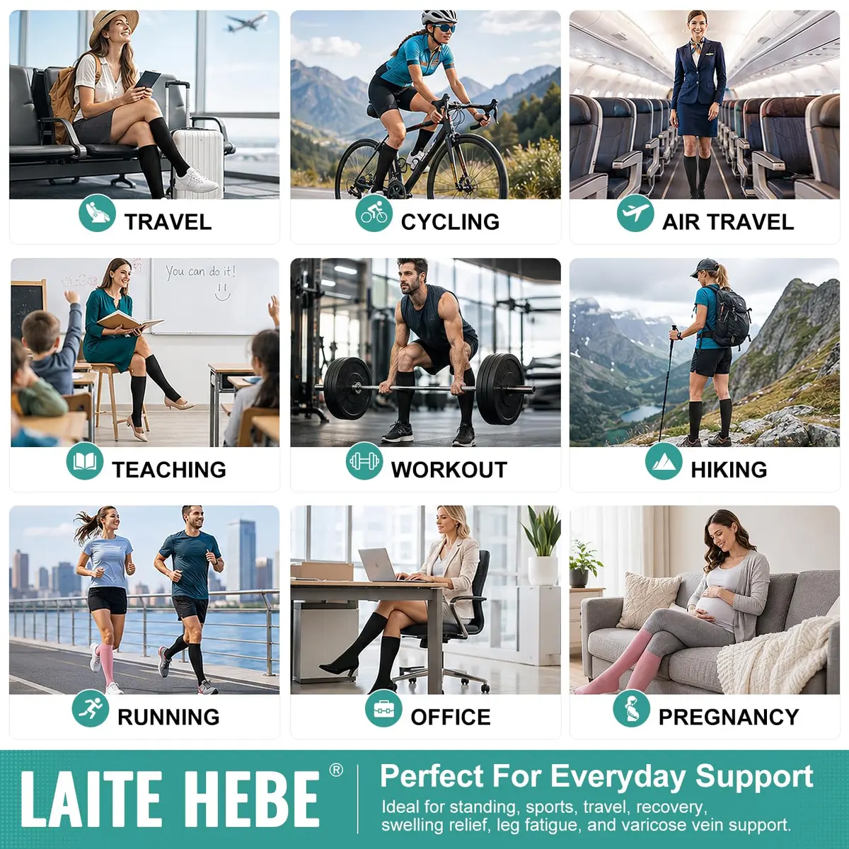 Laite Hebe Medical Compression Socks 3 Pack | Graduated 15-20 mmHg Support for Men & Women in India - view 6
