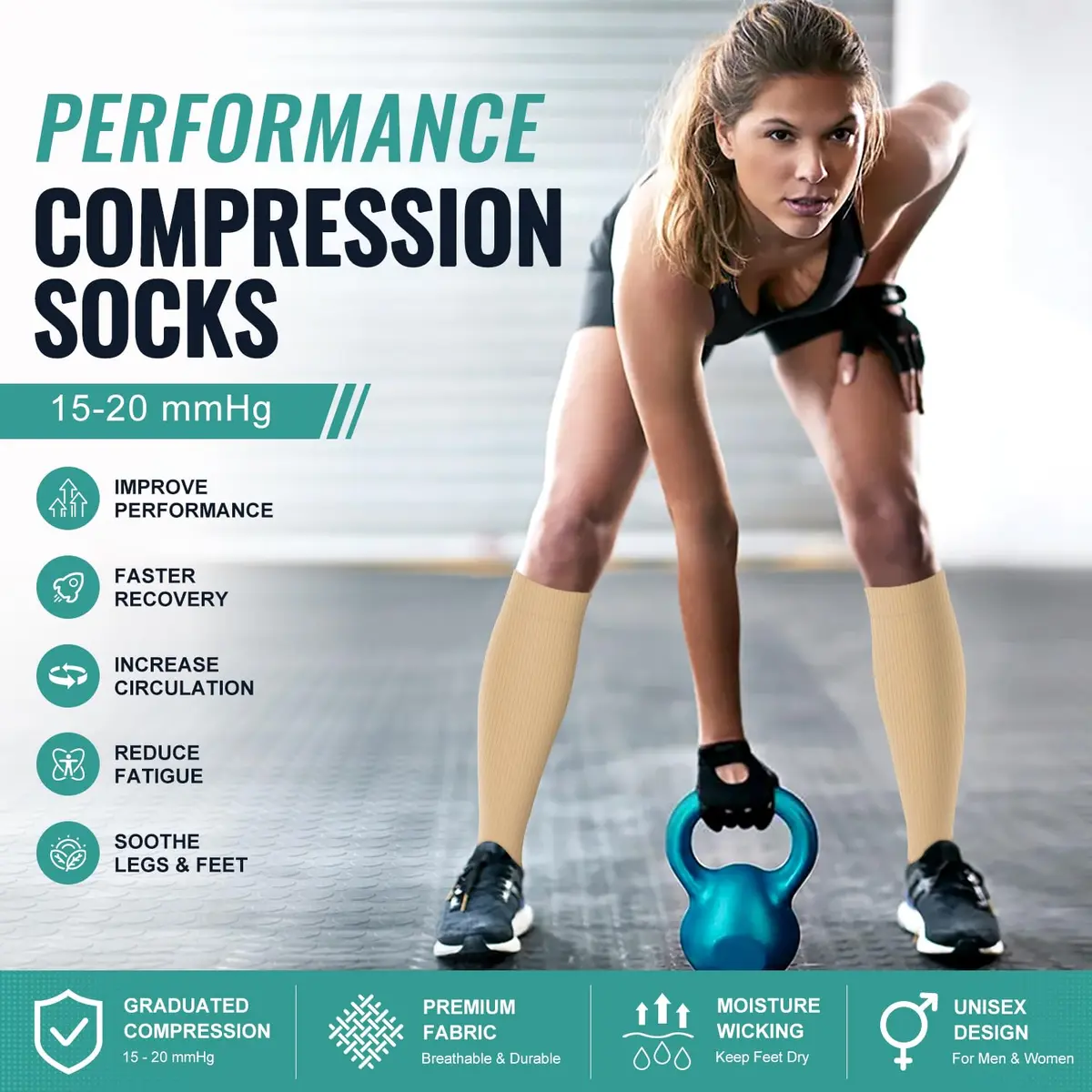 Laite Hebe compression socks women&men, Nude, S/M | Graduated 15-20 mmHg support for legs - view 3