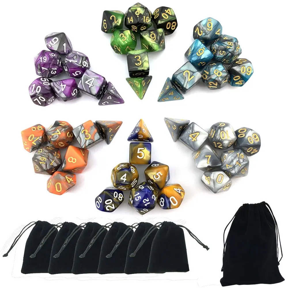 Smartdealspro Double-Colors Polyhedral Dice Sets with Pouches | 6-Color D&D RPG Dice (6.35cm/2.5in) - main product image