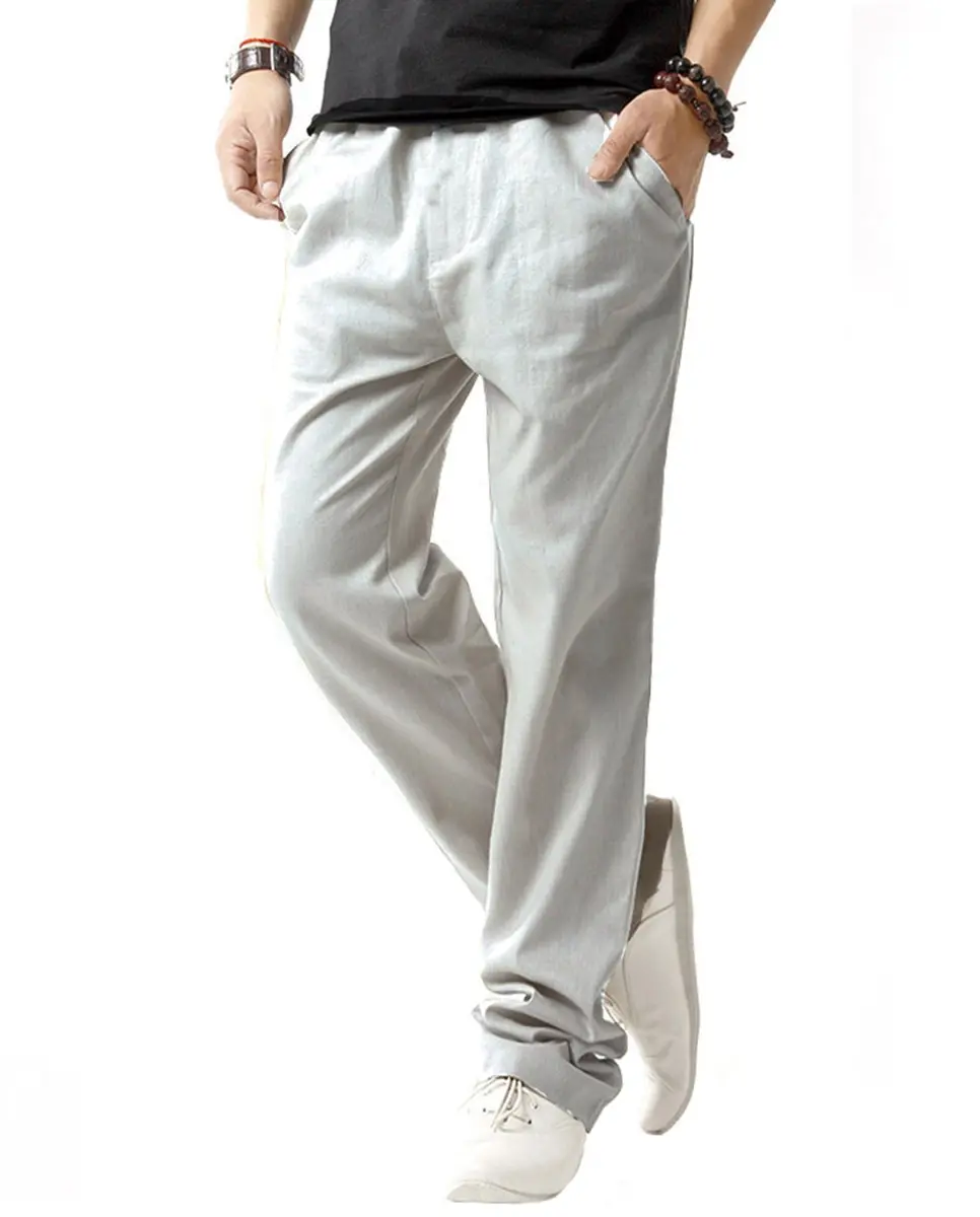 SIR7 Men's Linen Casual Lightweight Drawstring Elastic Waist Summer Beach Pants Light Grey | Breathable, Durable & Imported - main product image
