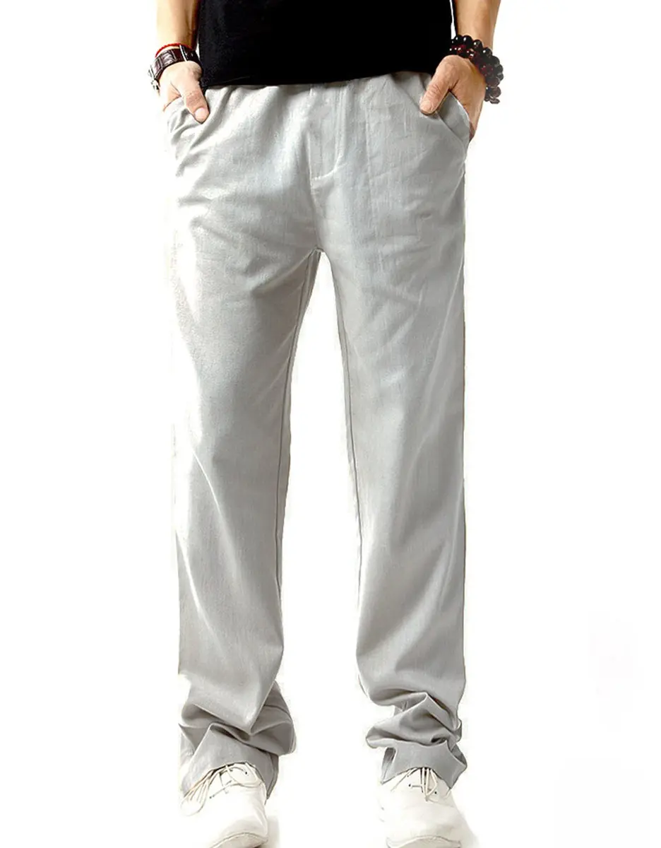 SIR7 Men's Linen Casual Lightweight Drawstring Elastic Waist Summer Beach Pants Light Grey | Breathable, Durable & Imported - view 2